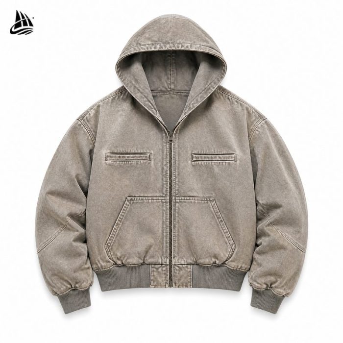 Custom Heavy Wash Hooded Utility Jacket Wholesale