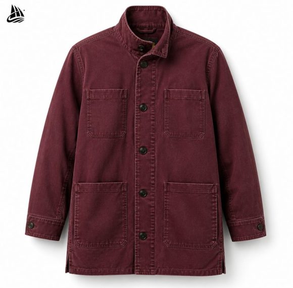 Custom Wine Red Button-Front Utility Shirt Jacket Wholesale
