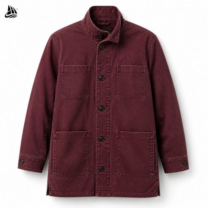 Custom Wine Red Button-Front Utility Shirt Jacket Wholesale