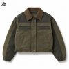 Custom Olive Contrast Button-Front Utility Jacket Wholesale