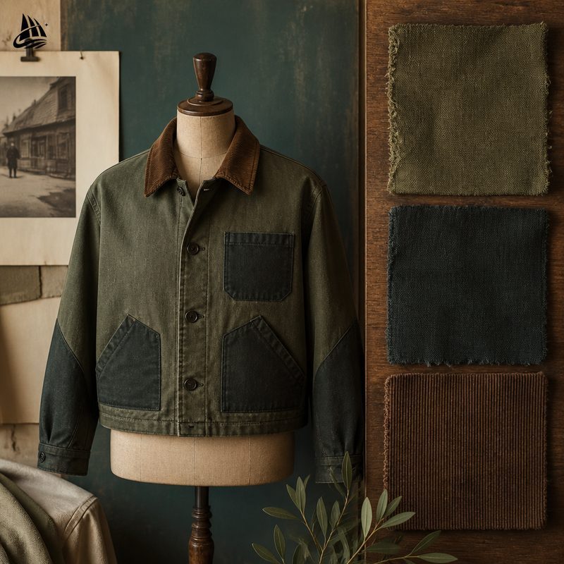Custom Olive Contrast Button-Front Utility Jacket Wholesale wholesale