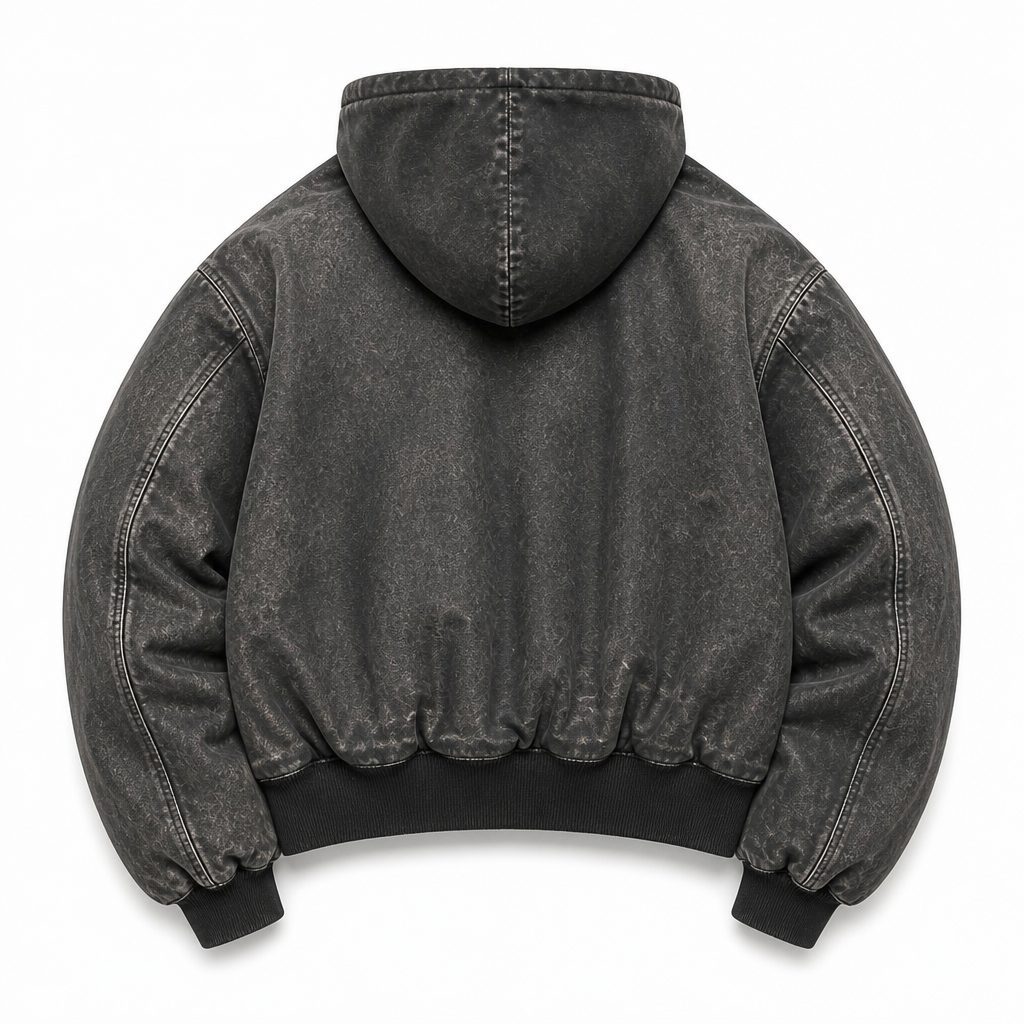 Custom Acid Wash Hooded Bomber Jacket Wholesale wholesale