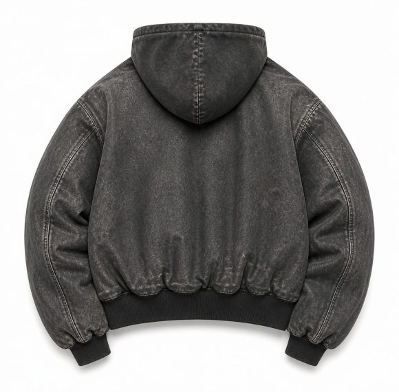 Custom Acid Wash Hooded Bomber Jacket Wholesale