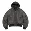 Custom Acid Wash Hooded Bomber Jacket Wholesale