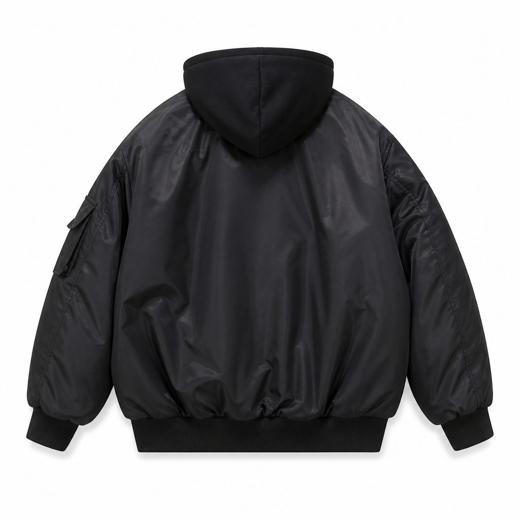 Custom Black Detachable Hood Bomber Jacket Wholesale wholesale