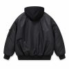 Custom Black Detachable Hood Bomber Jacket Wholesale