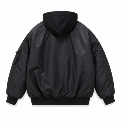 Custom Black Detachable Hood Bomber Jacket Wholesale