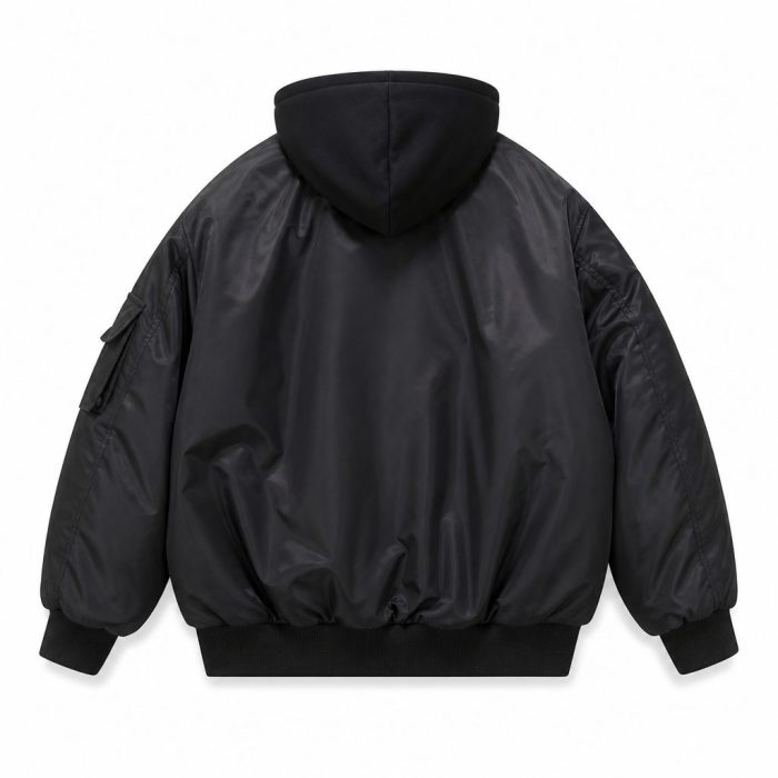 Custom Black Detachable Hood Bomber Jacket Wholesale