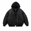 Custom Black Detachable Hood Bomber Jacket Wholesale