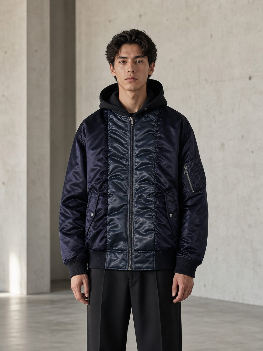 Custom Glossy Quilted Hooded Bomber Jacket Wholesale wholesale