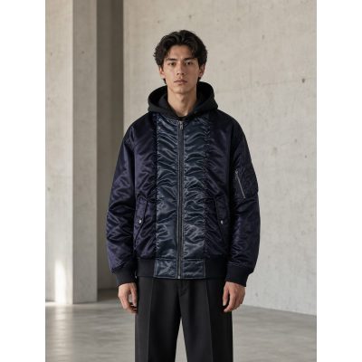 Custom Glossy Quilted Hooded Bomber Jacket Wholesale
