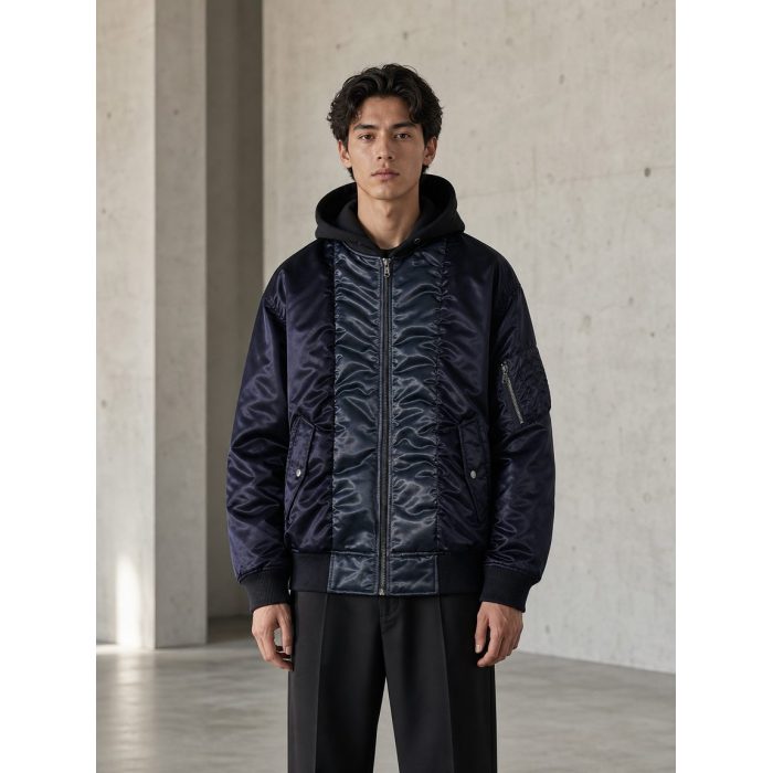 Custom Glossy Quilted Hooded Bomber Jacket Wholesale