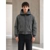 Custom Grey Hooded Bomber Jacket with Back Panel Wholesale