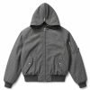 Custom Grey Hooded Bomber Jacket with Back Panel Wholesale