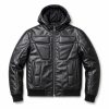 Custom Black Hooded PU Leather Jacket with Panel Detail Wholesale