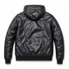 Custom Black Hooded PU Leather Jacket with Panel Detail Wholesale