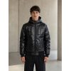 Custom Black Hooded PU Leather Jacket with Panel Detail Wholesale