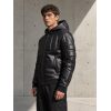 Custom Black Hooded PU Leather Jacket with Panel Detail Wholesale