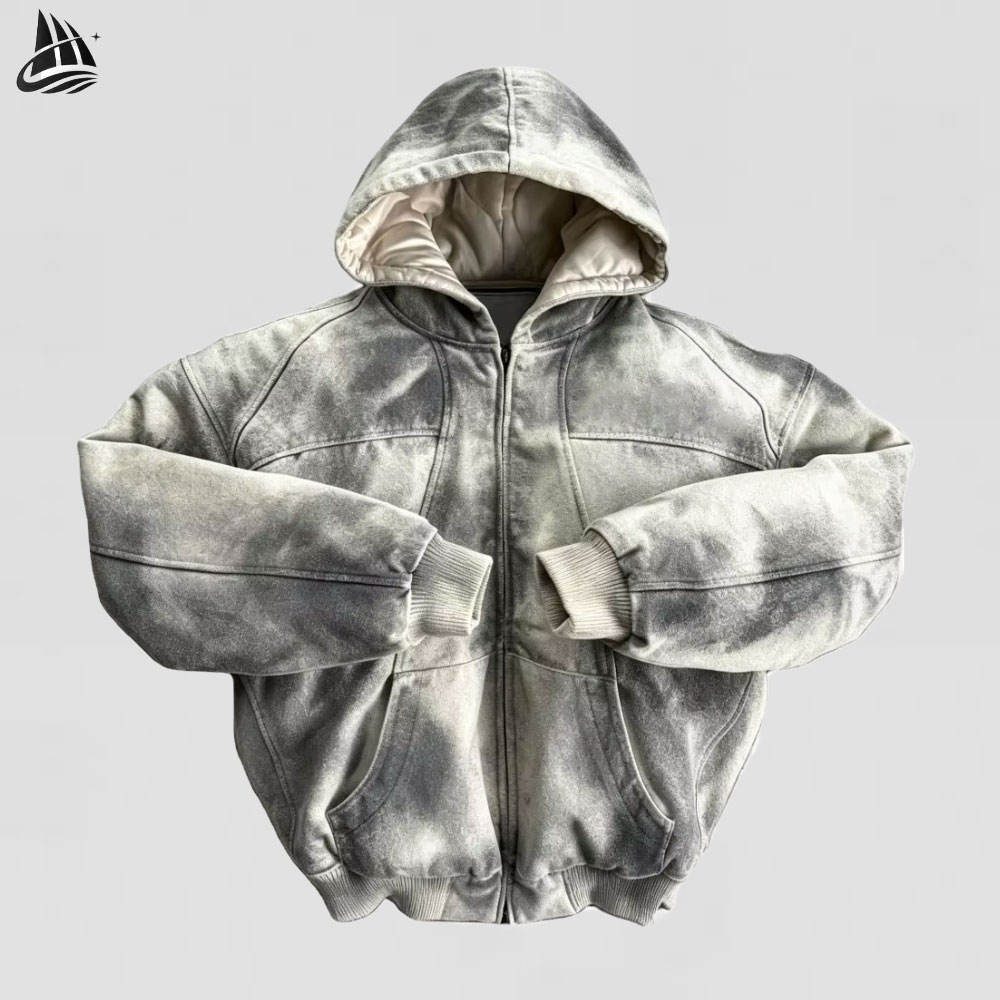 Custom Acid Wash Hooded Denim Jacket Wholesale wholesale