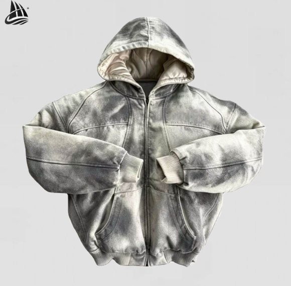 Custom Acid Wash Hooded Denim Jacket Wholesale