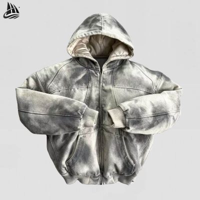 Custom Acid Wash Hooded Denim Jacket Wholesale