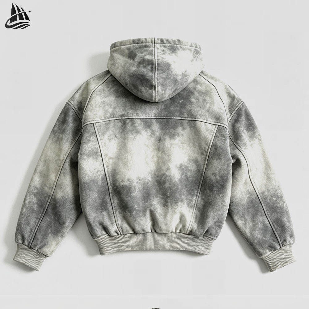 Custom Acid Wash Hooded Denim Jacket Wholesale wholesale