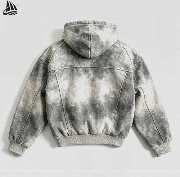Custom Acid Wash Hooded Denim Jacket Wholesale