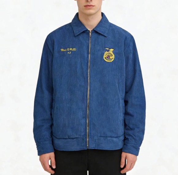 Custom Corduroy Embroidered Varsity Zip Jacket Wholesale