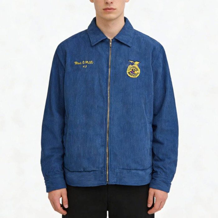 Custom Corduroy Embroidered Varsity Zip Jacket Wholesale