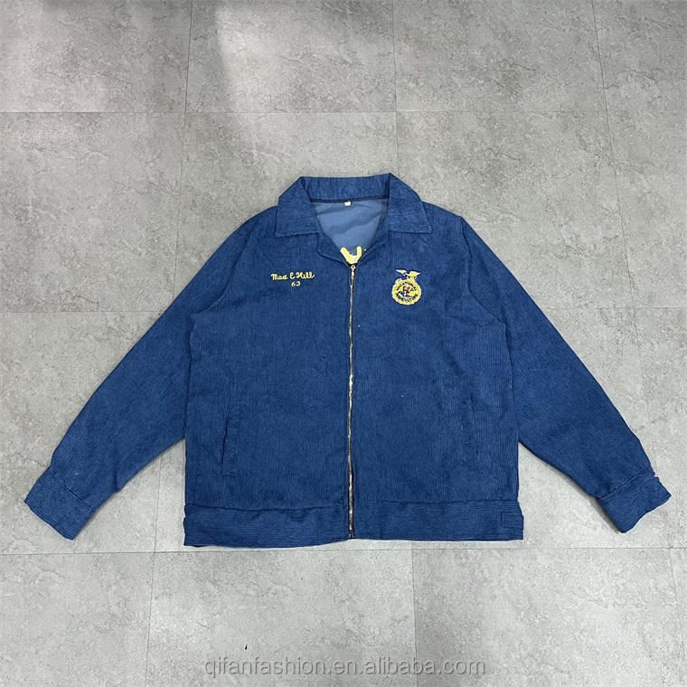Custom Corduroy Embroidered Varsity Zip Jacket Wholesale wholesale