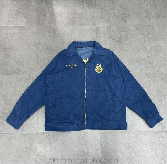 Custom Corduroy Embroidered Varsity Zip Jacket Wholesale