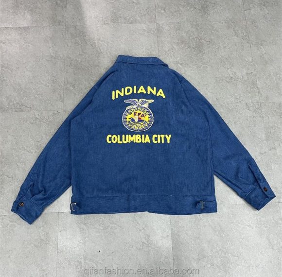 Custom Corduroy Embroidered Varsity Zip Jacket Wholesale