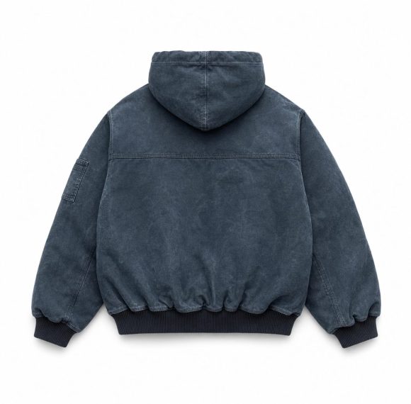 Custom Brushed Denim Hooded Jacket with Horn Buttons Wholesale