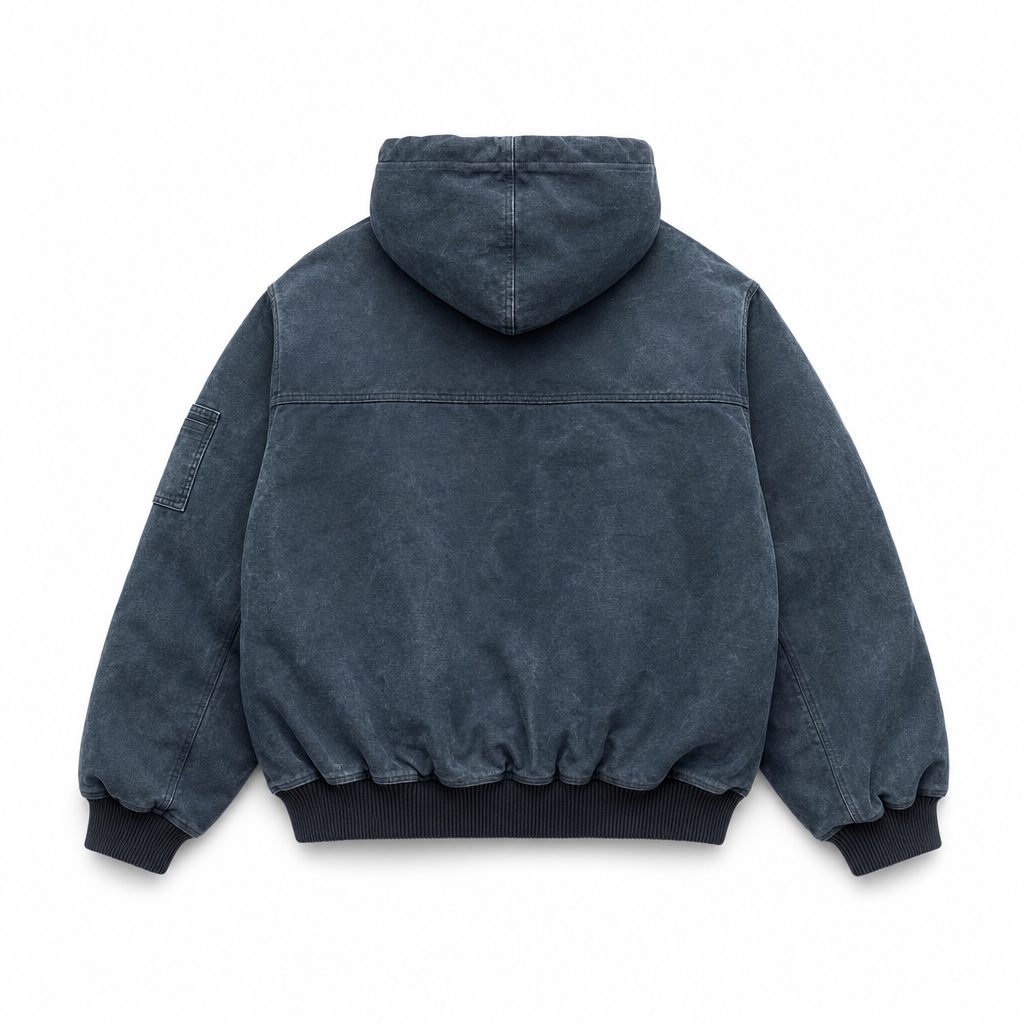 Custom Brushed Denim Hooded Jacket with Horn Buttons Wholesale wholesale