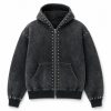 Custom Washed Studded Hooded Zip Jacket Wholesale