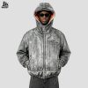 Custom Acid Wash Hooded Denim Jacket with Contrast Hood Lining Wholesale