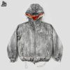Custom Acid Wash Hooded Denim Jacket with Contrast Hood Lining Wholesale