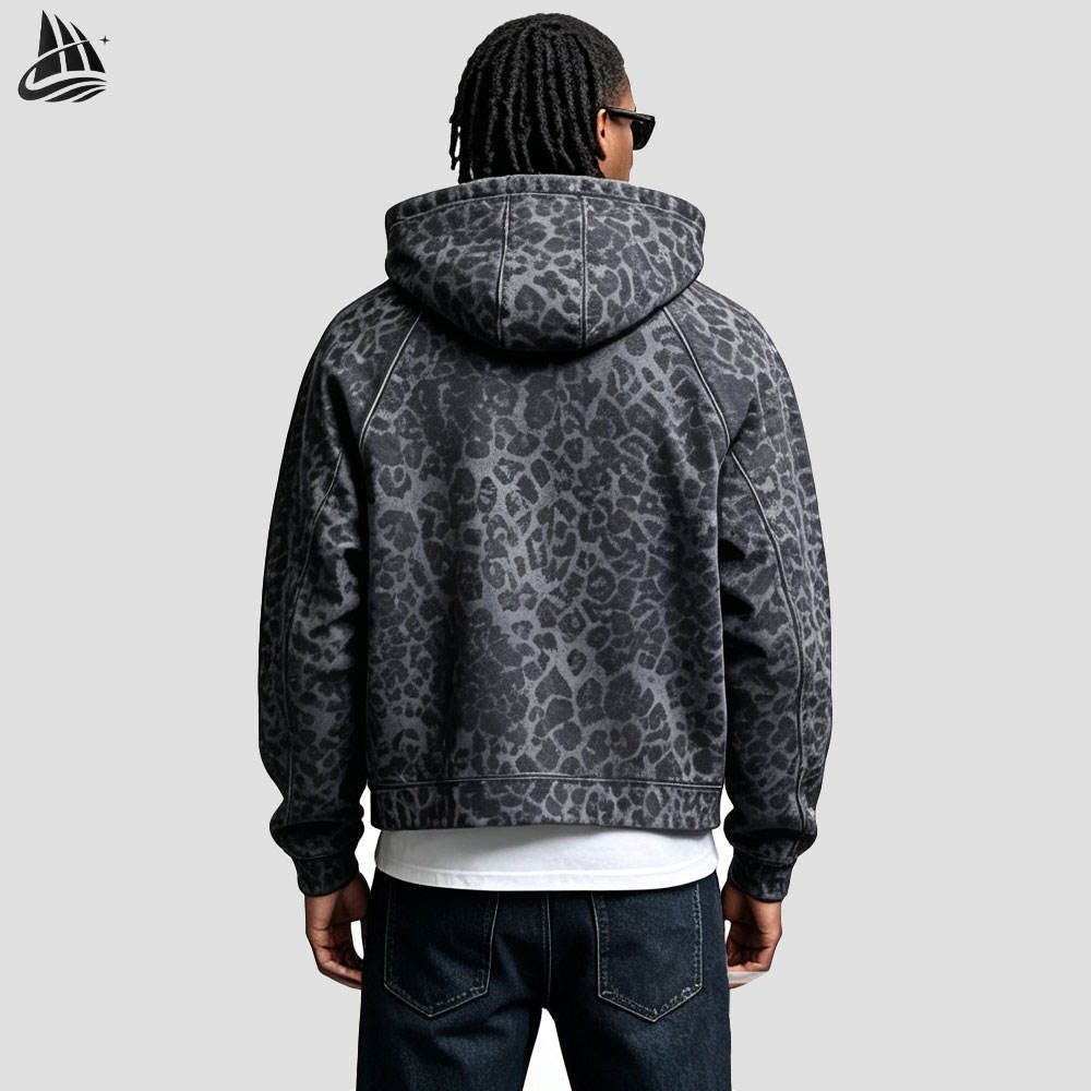 Custom Leopard Print Zip-Up Hoodie Wholesale wholesale