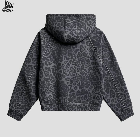 Custom Leopard Print Zip-Up Hoodie Wholesale
