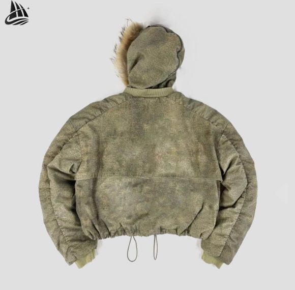 Custom Washed Hooded Puffer Jacket with Faux Fur Trim Wholesale