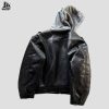 Custom Leather Hooded Jacket with Contrast Hood Wholesale