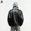 Custom Leather Hooded Jacket with Contrast Hood Wholesale