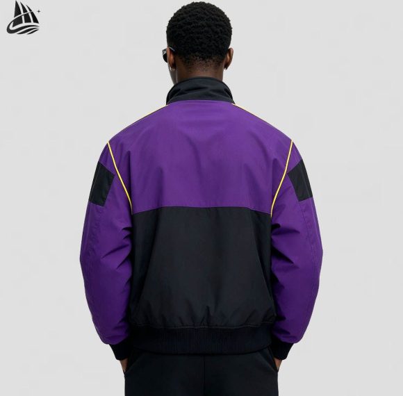 Custom Color-Block Varsity Bomber Jacket with 77 Patch Wholesale