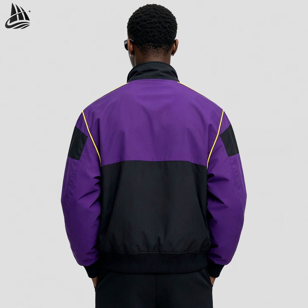 Custom Color-Block Varsity Bomber Jacket with 77 Patch Wholesale wholesale