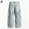 Custom Washed Wide-Leg Cargo Jeans with Patch Pockets Wholesale