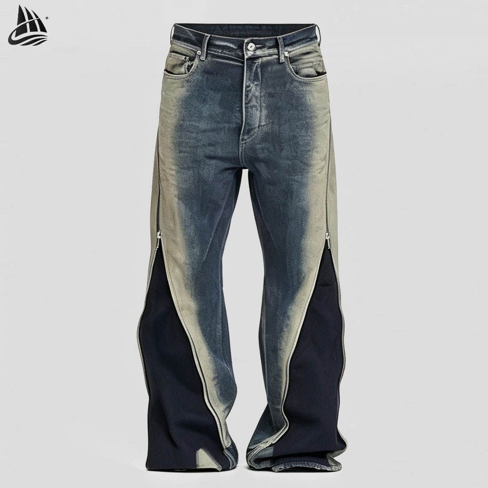 Custom Deconstructed Two-Tone Denim Pants Wholesale wholesale