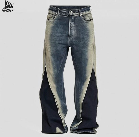 Custom Deconstructed Two-Tone Denim Pants Wholesale