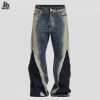 Custom Deconstructed Two-Tone Denim Pants Wholesale
