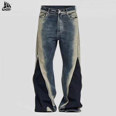 Custom Deconstructed Two-Tone Denim Pants Wholesale