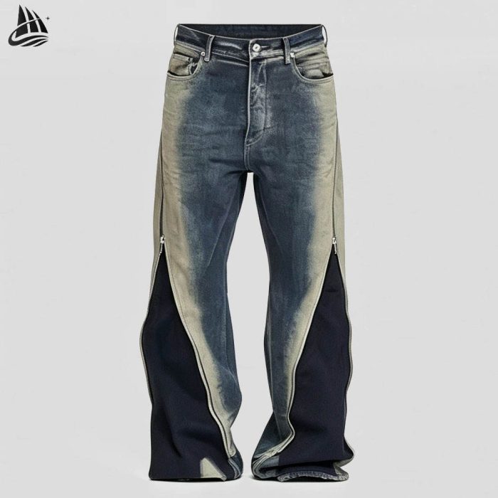 Custom Deconstructed Two-Tone Denim Pants Wholesale